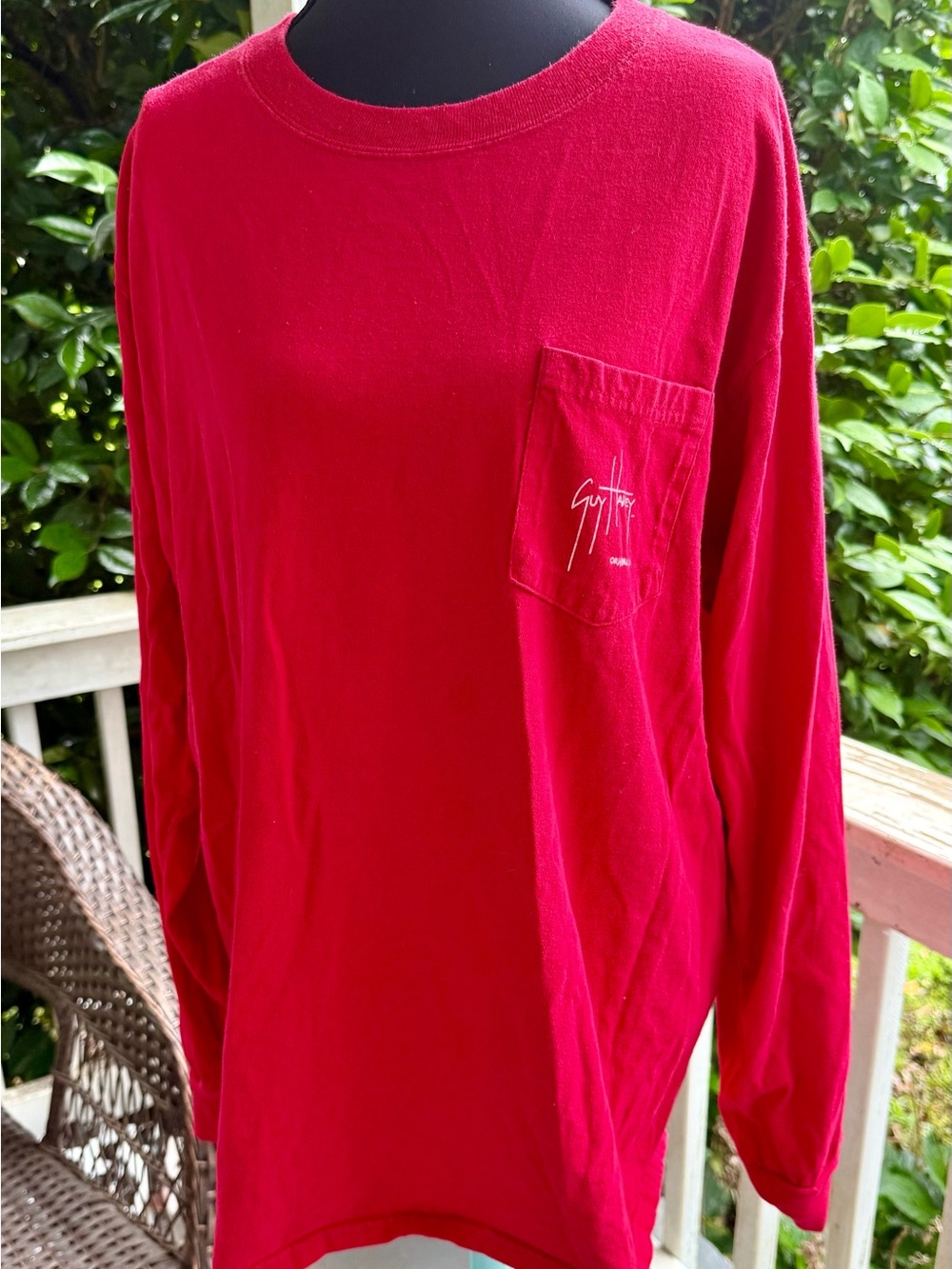 Guy Harvey Long-Sleeve Pocket Tee Graphic in Red Sz Large Beach and Angler Ready